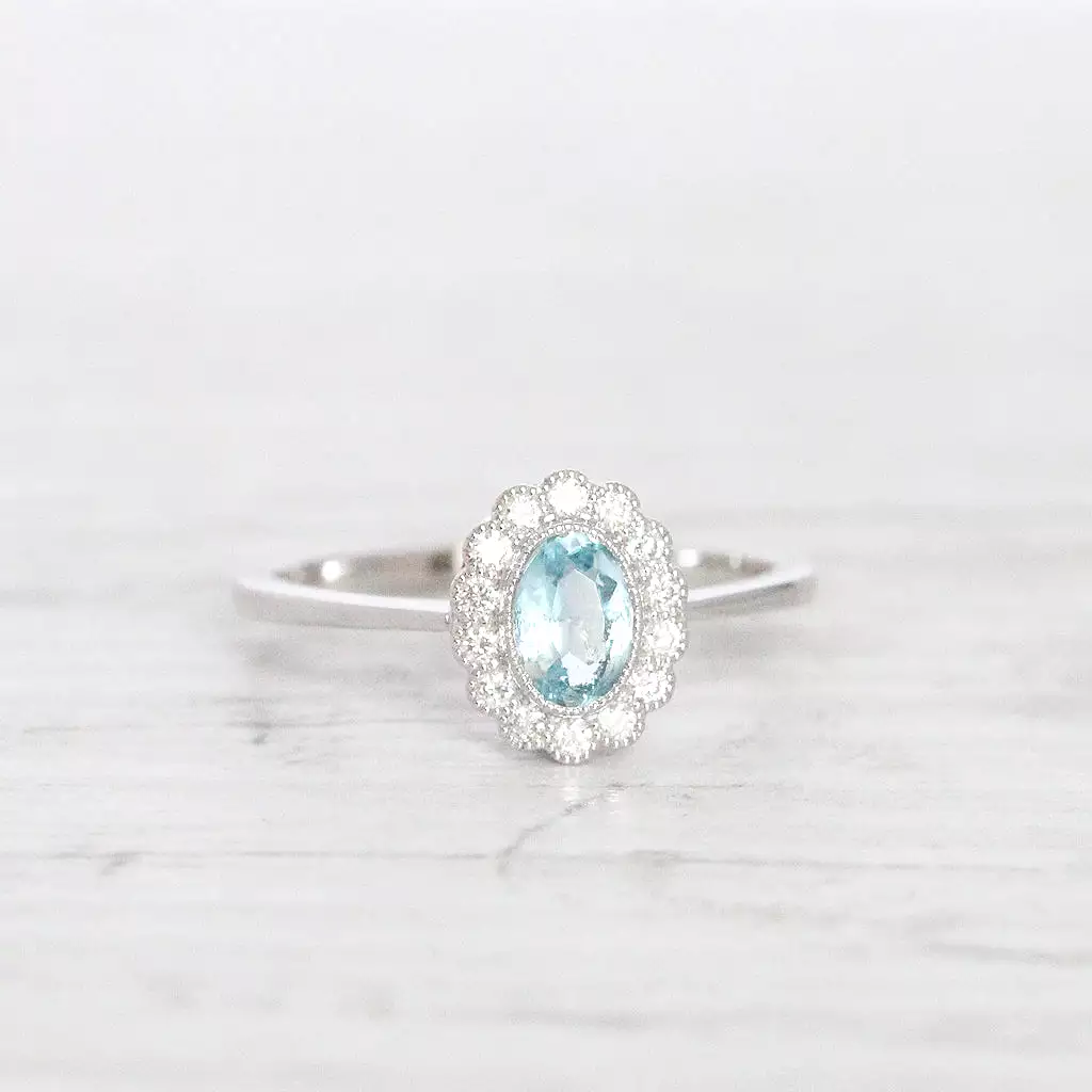 Vintage Style 0.37 Carat Aquamarine and Diamond Cluster