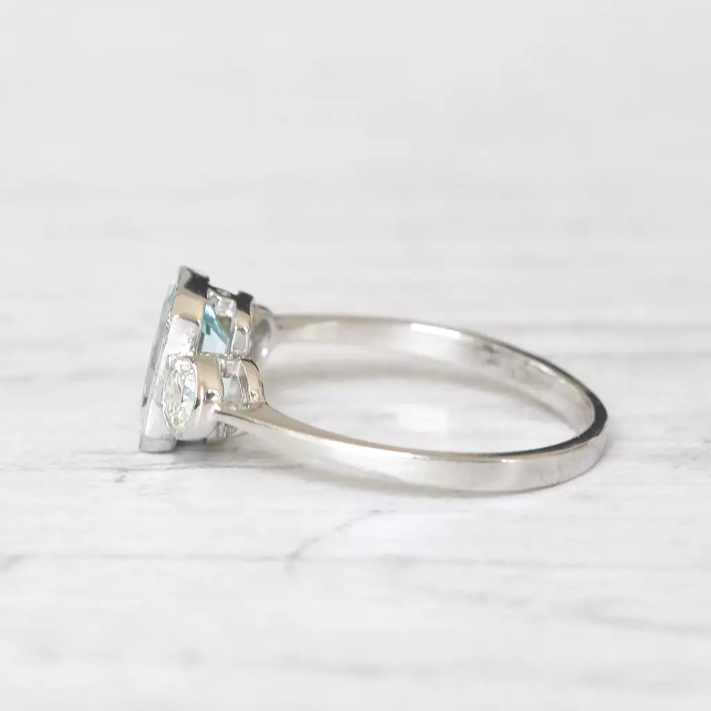 Vintage Style 1.30 Carat Aquamarine and Diamond Three Stone