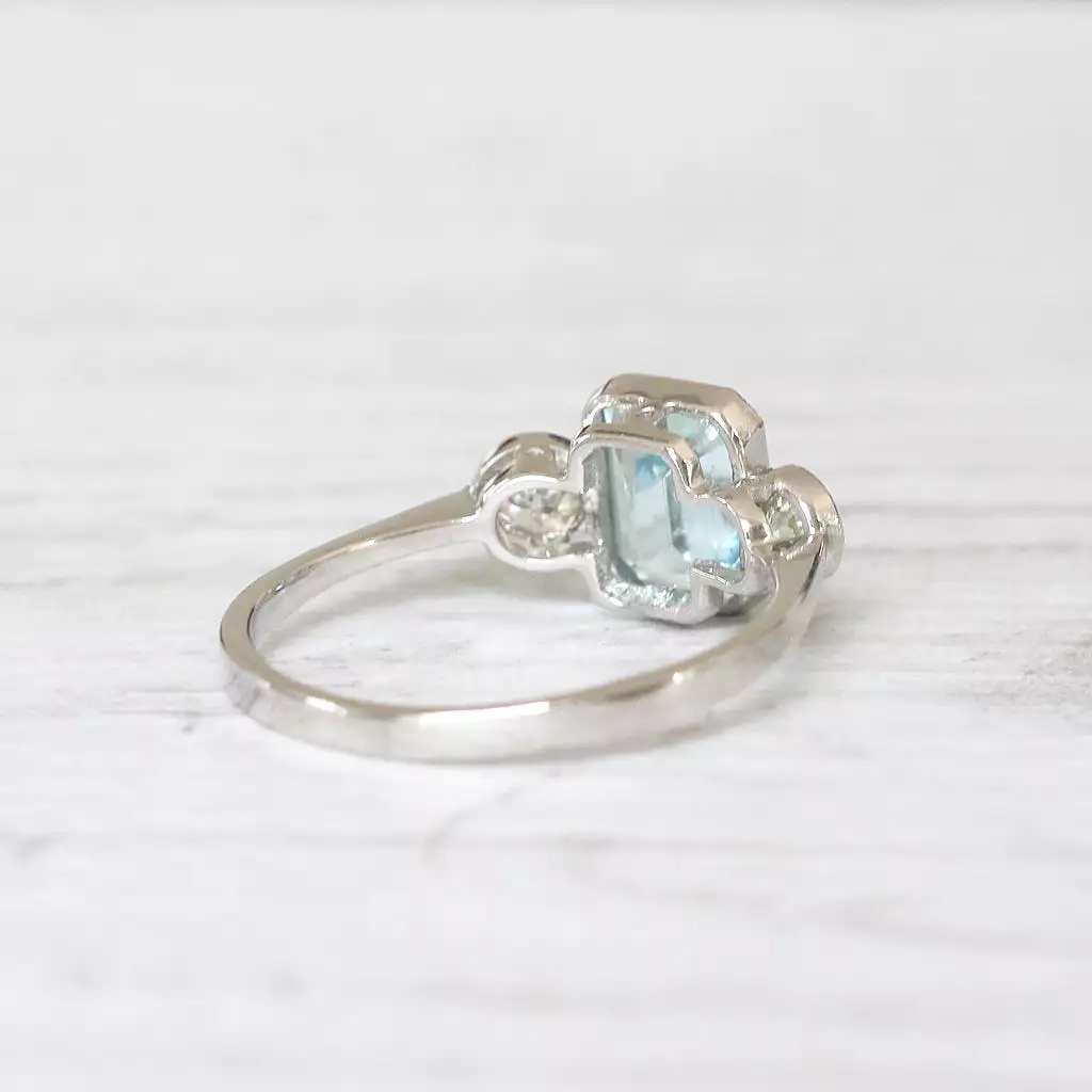 Vintage Style 1.30 Carat Aquamarine and Diamond Three Stone