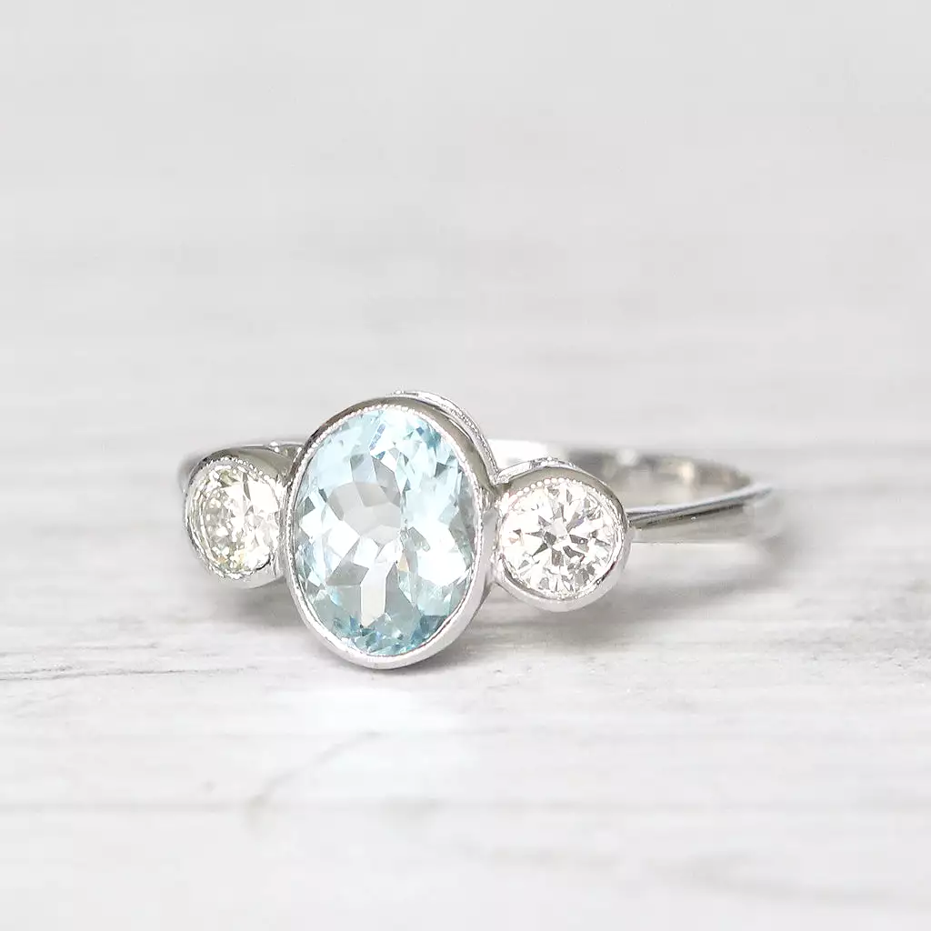 Vintage Style 1.30 Carat Aquamarine and Diamond Three Stone