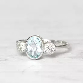 Vintage Style 1.30 Carat Aquamarine and Diamond Three Stone