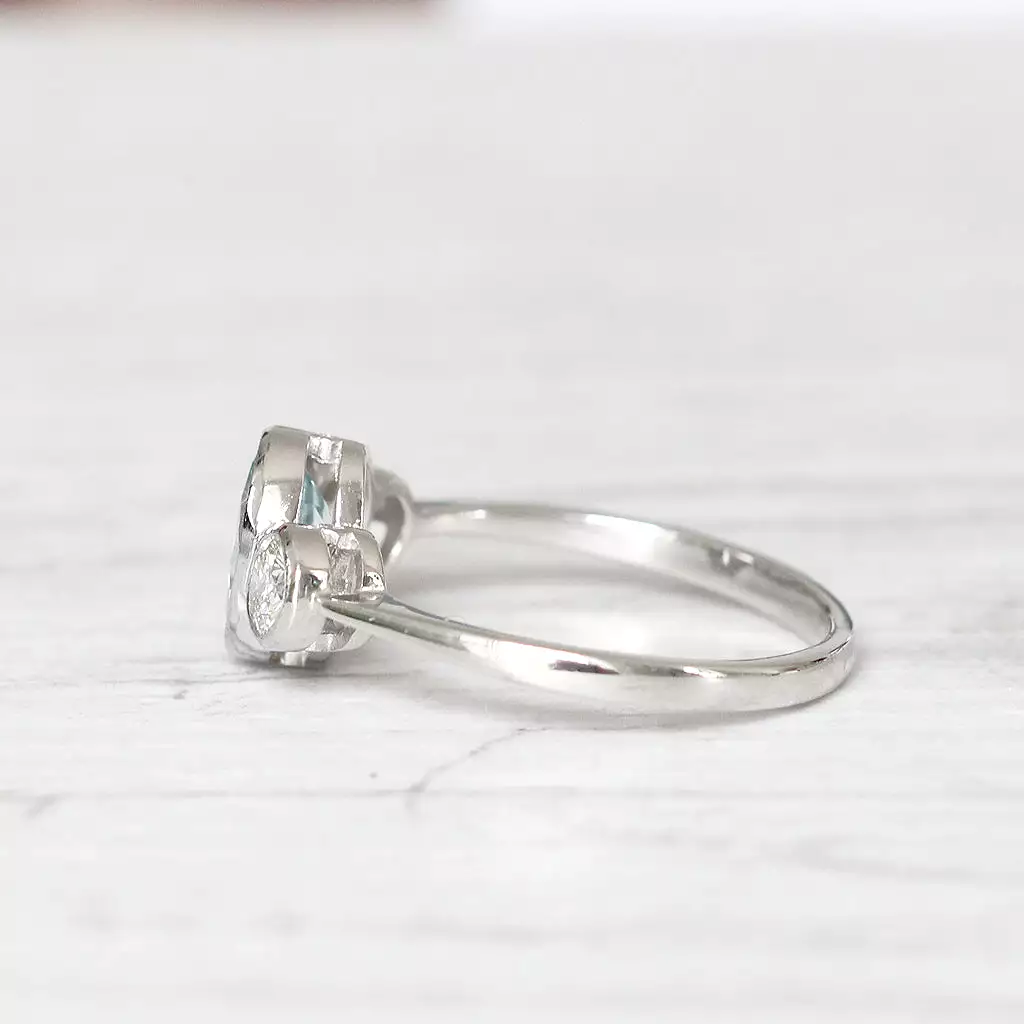 Vintage Style 1.30 Carat Aquamarine and Diamond Three Stone