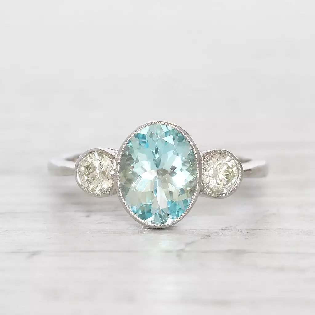 Vintage Style 1.40 Carat Aquamarine and Diamond Three Stone