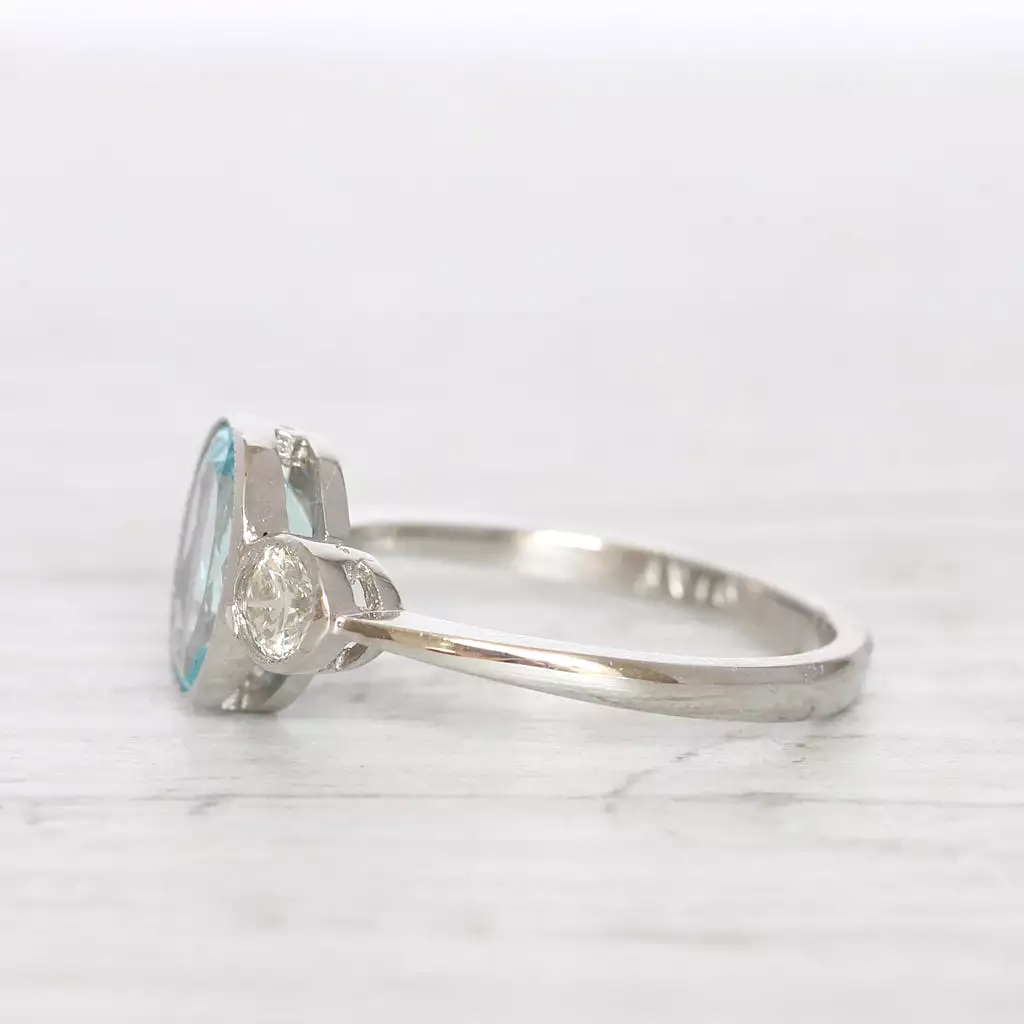 Vintage Style 1.40 Carat Aquamarine and Diamond Three Stone