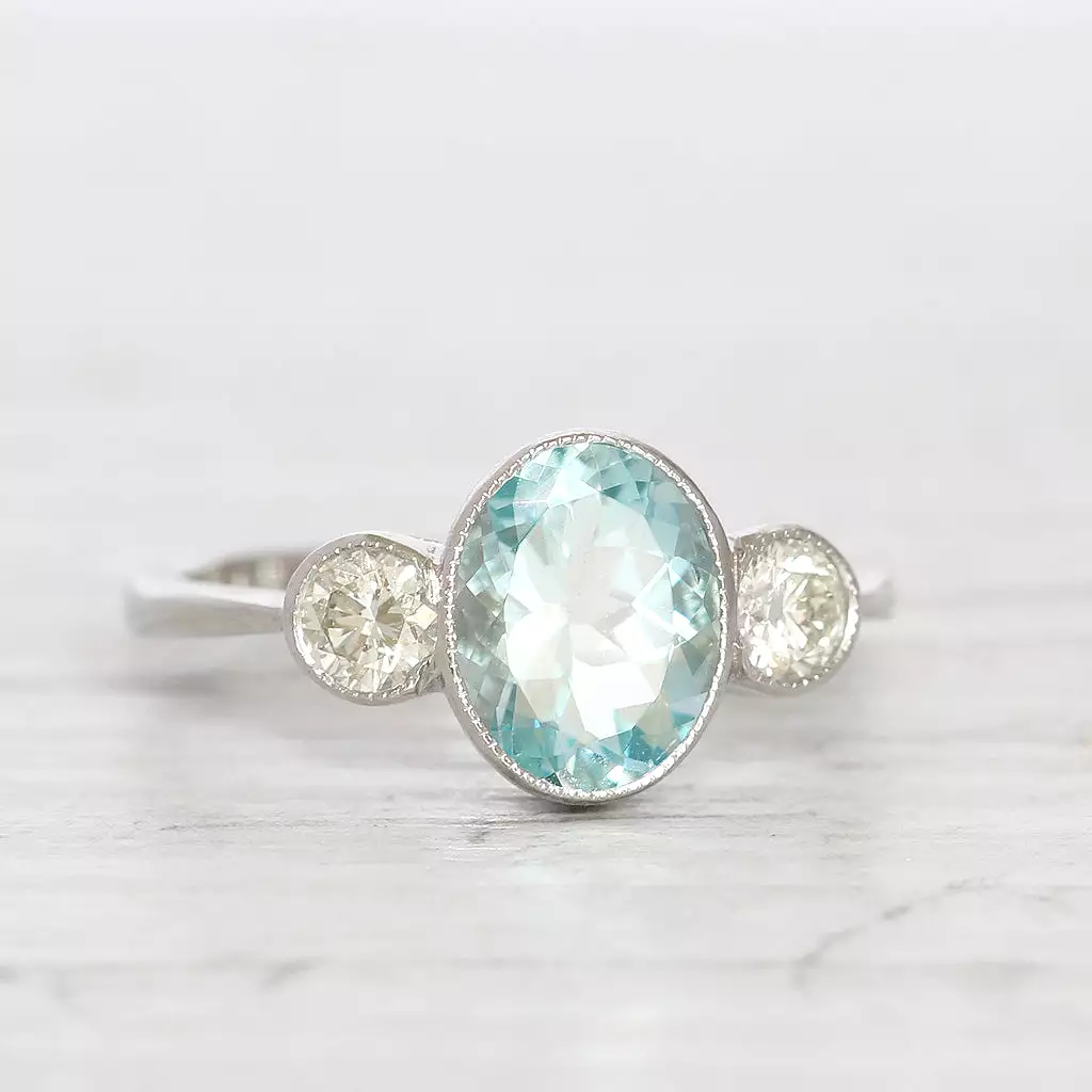 Vintage Style 1.40 Carat Aquamarine and Diamond Three Stone