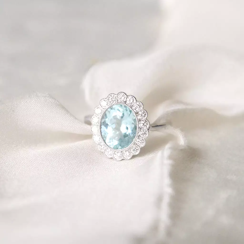 Vintage Style 2.35 Carat Aquamarine and Diamond Cluster