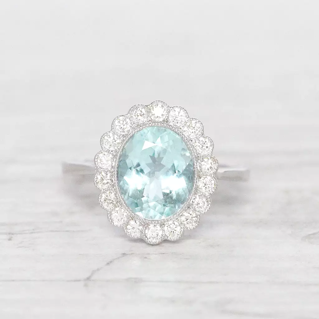 Vintage Style 2.35 Carat Aquamarine and Diamond Cluster