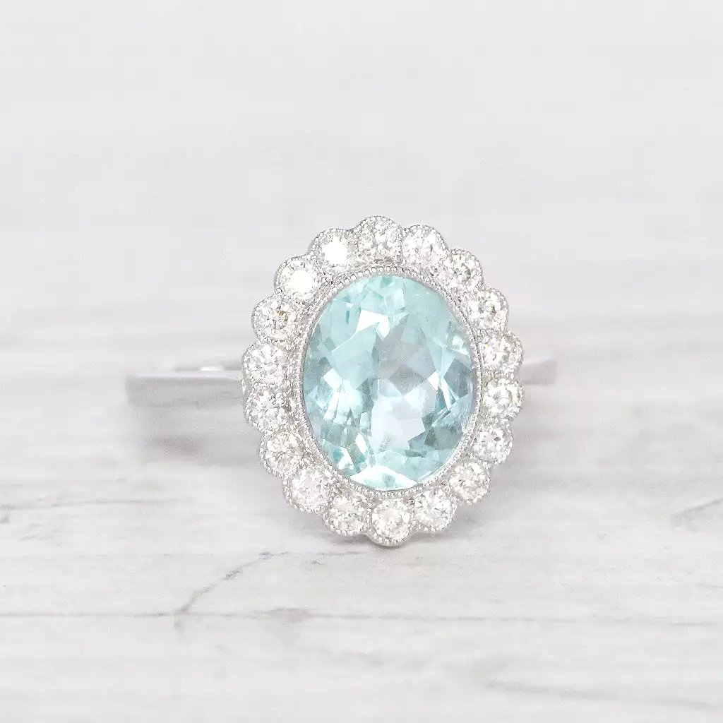 Vintage Style 2.35 Carat Aquamarine and Diamond Cluster