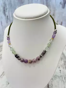 Water Lily Amethyst, Adventurine & Quartz Necklace  - Nature Bijoux