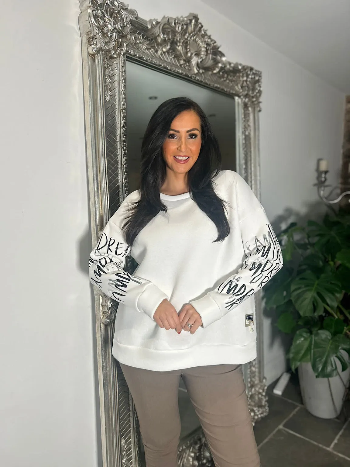 Winter White Graphic Sleeve Sweatshirt Danni