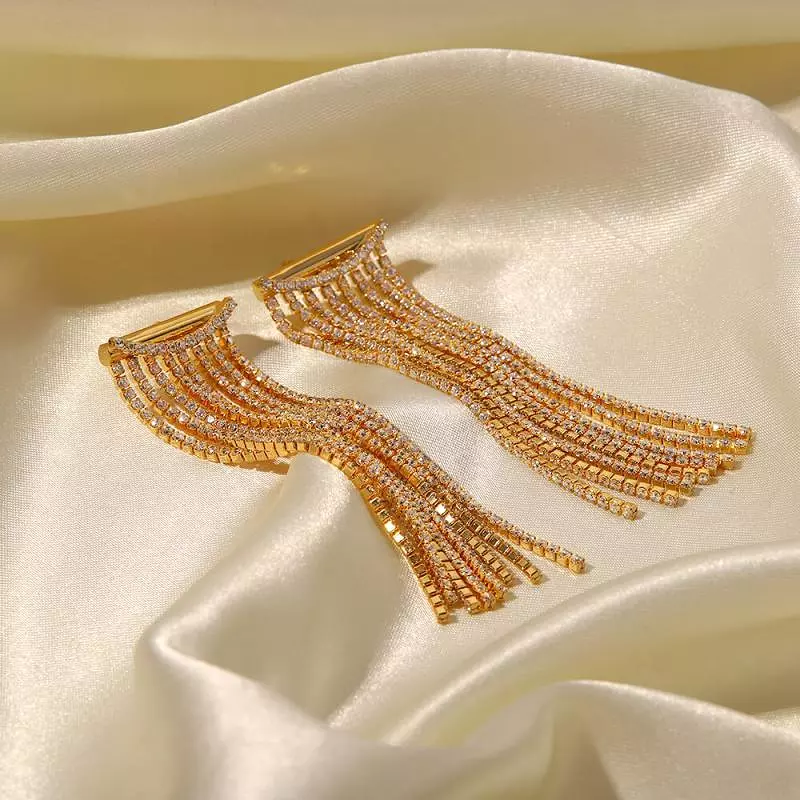 Women's 18k Gold Plated Long Chain Tassel Earrings