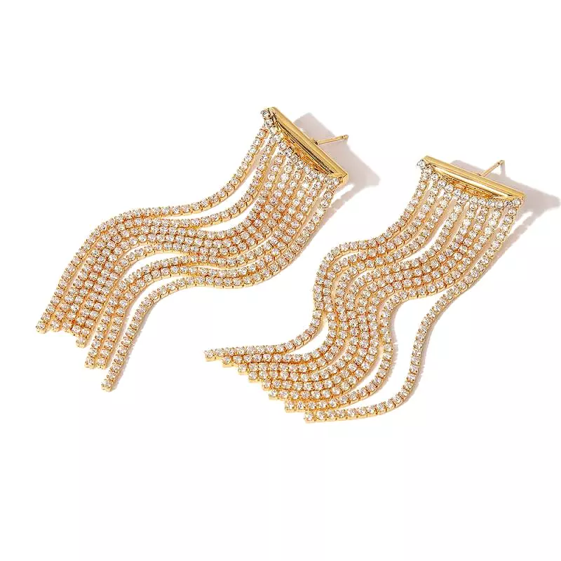 Women's 18k Gold Plated Long Chain Tassel Earrings