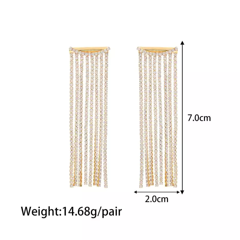 Women's 18k Gold Plated Long Chain Tassel Earrings