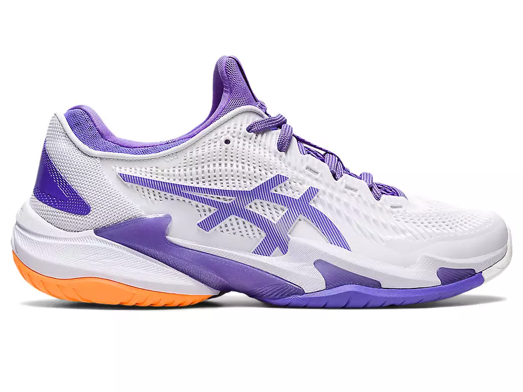 Women's Asics Court FlyteFoam 3, White/Amethyst, 10 B Medium