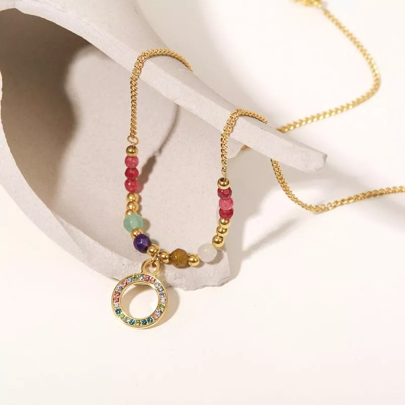 Women's Colored Diamond Ring Pendant Stone Necklace